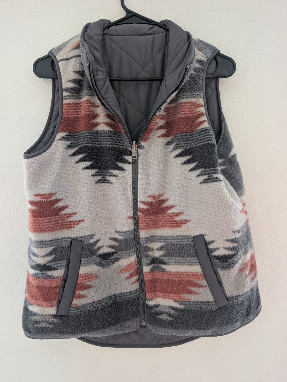 Altar'd State Gray & Rust Aztec Quilted Fleece Vest